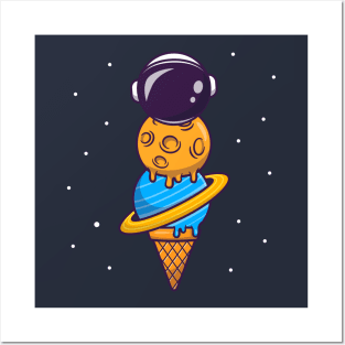 Cute Astronaut Ice Cream Cone Cartoon Posters and Art